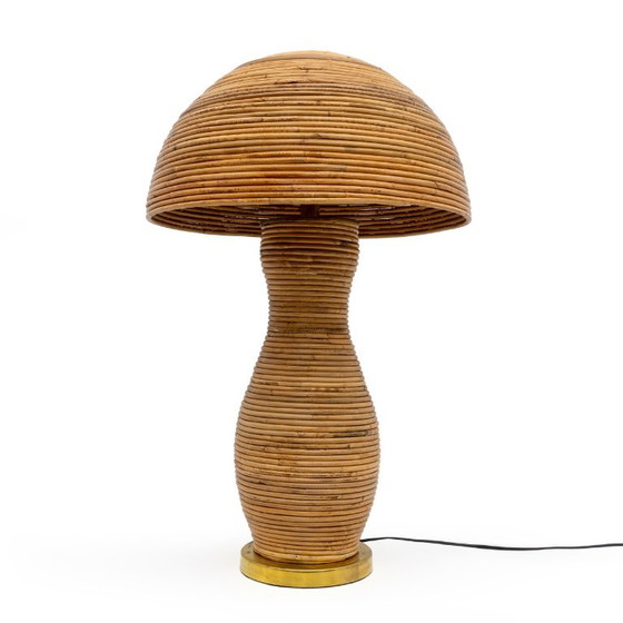 Vintage Rattan and Brass Table Lamp, 1970s, Gold (photo 2 of 7)