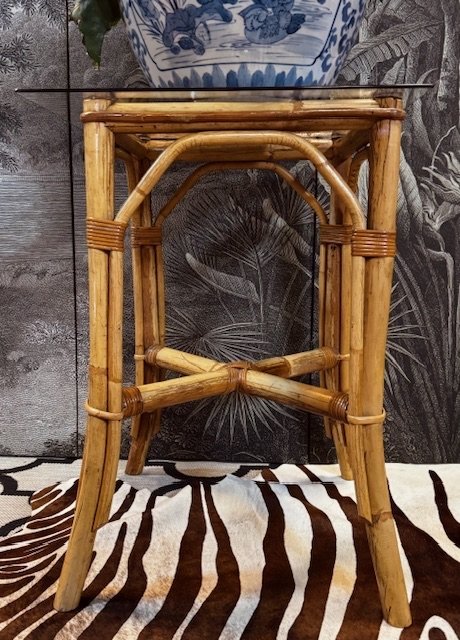 Image 1 of TABLE À PLANTES VINTAGE SUR PIÉDESTAL EN BAMBOU TABLE COLONNE PILIER