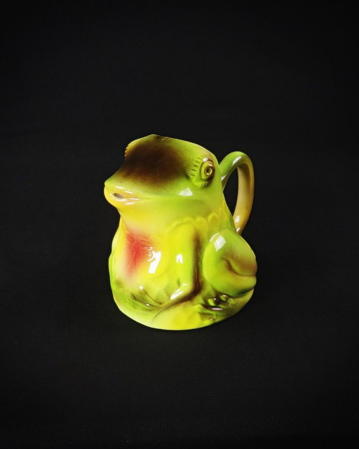 Pichet grenouille en barbotine polychrome signé Salins Vintage années 60
