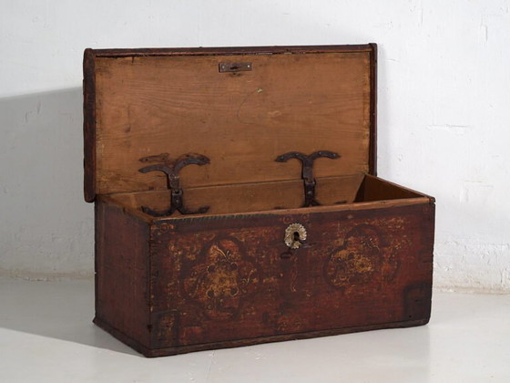 Baule antico dipinto con motivi floreali e serratura in ferro (c.1820) #47 – Cassettiere, Iron (photo 23 of 40)
