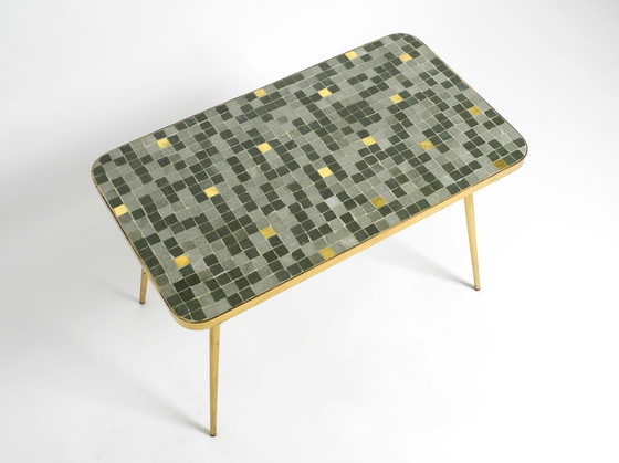 Image 1 of Beautiful Mid-Century Modern Brass Side Table With Mosaic Surface by Münchener Zierspiegel