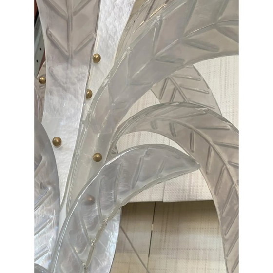 Image 1 of Vintage Opalino vloerlamp met palmboommotief van Murano-glas, in de stijl van Napoleon Martinuzzi.