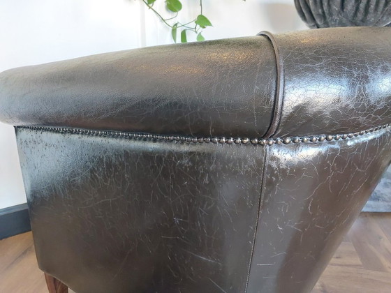 Image 1 of 2 Leren clubfauteuils – vintage / industrieel – echt leer – donkerbruin