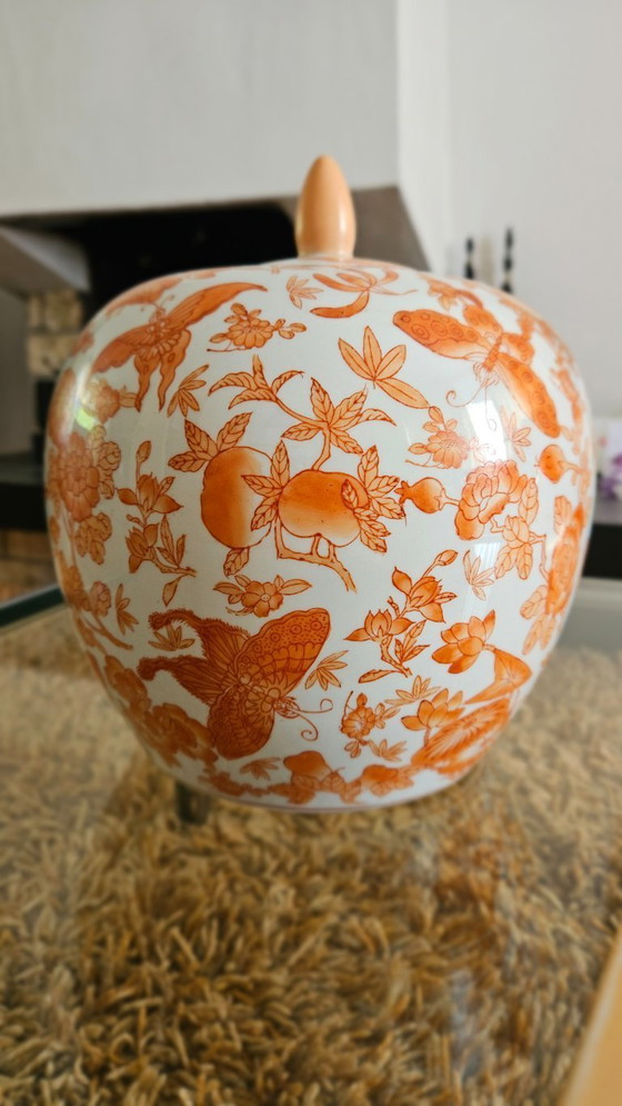 Image 1 of Pot à gingembre rouge corail et bol octogonal de Pah Wan Zhen Cang