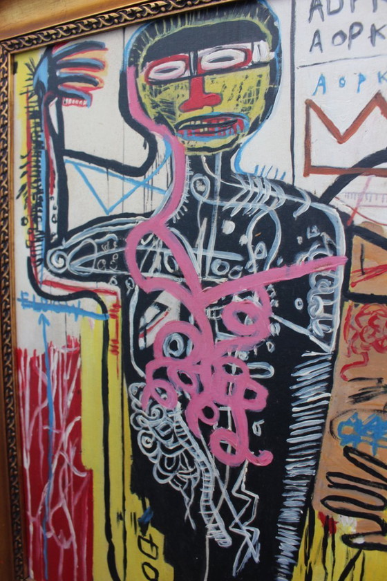 Image 1 of 1970s Vintage Abstract Basquiat Style Framed Painting