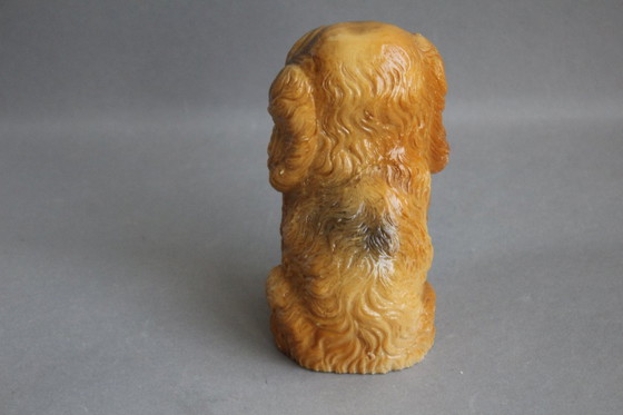 Image 1 of Figura de perro antigua, presumiblemente de alabastro, pesada, pintada a mano.