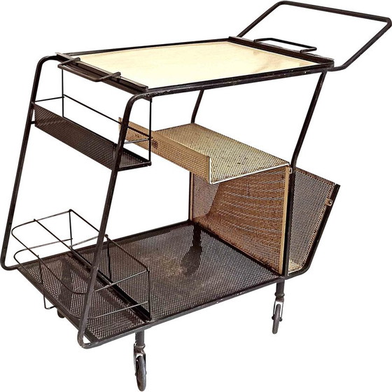 Image 1 of Vintage gele formica trolley van Mathieu Matégot, 1950