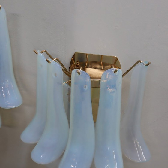 Seltene 1980er La Murrina Murano Opalglas Blüten Wandleuchten Gold Paar – Murano Glass (photo 10 of 12)