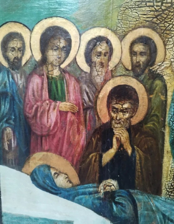 Grande Icona Antica della Dormizione della Santissima Madre di Dio 52x46 cm – Arte, Gold, Wood (photo 3 of 9)