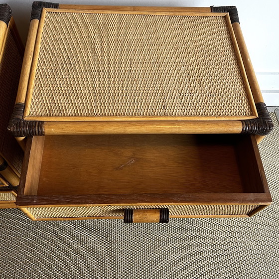 Image 1 of 2 Rattan Bamboo Nightstands Vintage