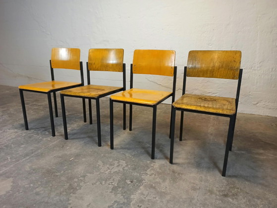 4 x sedie industriali vintage – Sedie da pranzo, Metallo, Legno (photo 3 of 15)