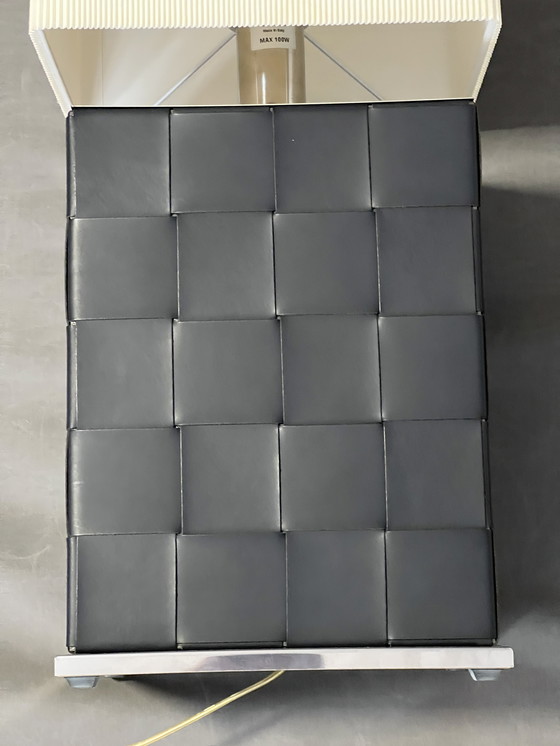 Image 1 of Natuzzi, Yoruba Model, Designer Table Lamp in Leather and Chrome Metal, Italy, Vintage