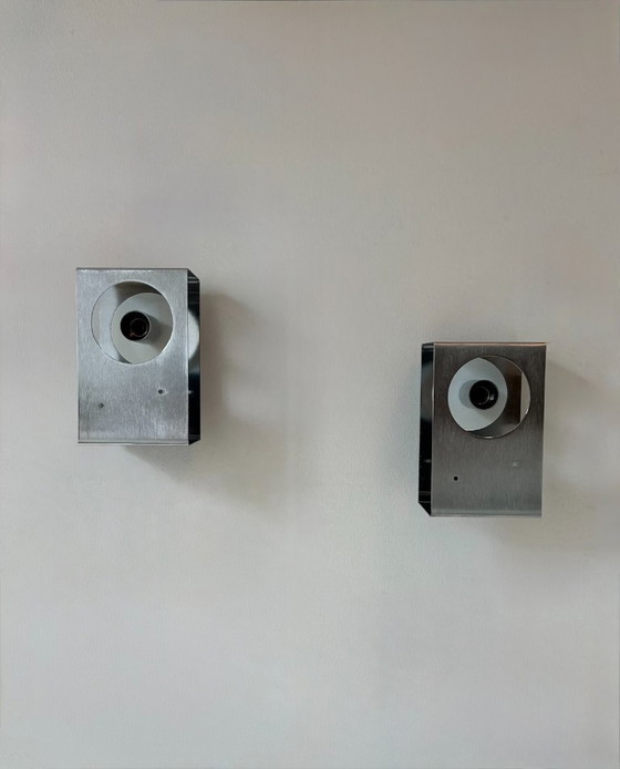 Image 1 of Coppia di applique vintage, metallo spazzolato, Francia, 1970