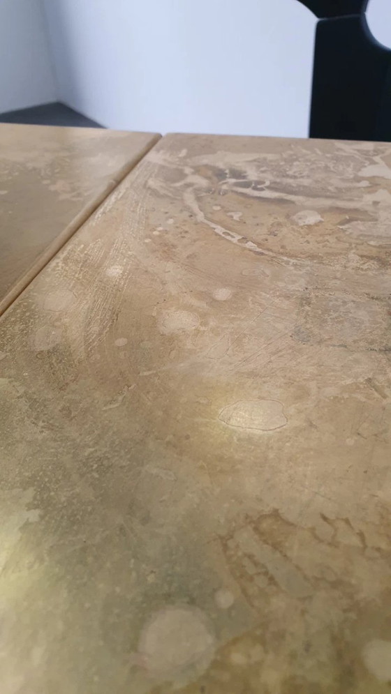 Image 1 of Large brass design table oval modular - raw steel wabi sabi