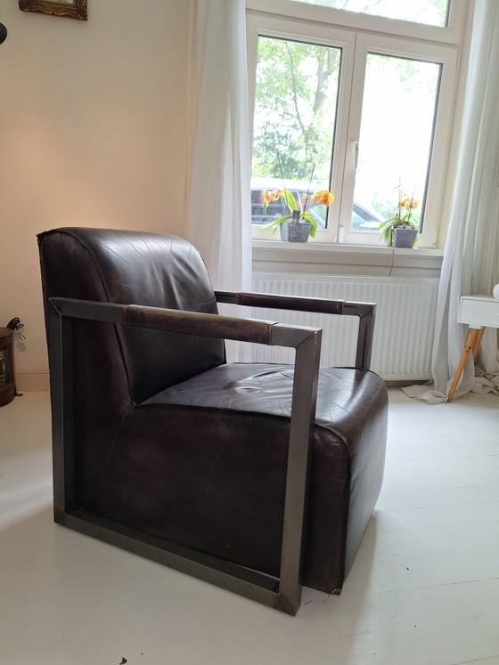 Image 1 of Industrieller Sessel aus Stahl und robustem braunem Leder