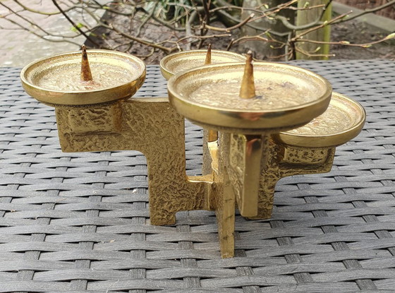 Image 1 of Vintage brutalist messing kandelaar kaarsenhouder 4-lichts