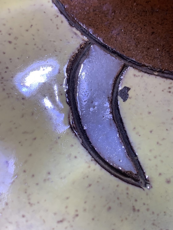 Large stoneware wall plate – champlevé fish decor – 50s-60s (Vallauris / Derval / Agard style) erased (photo 11 of 15)