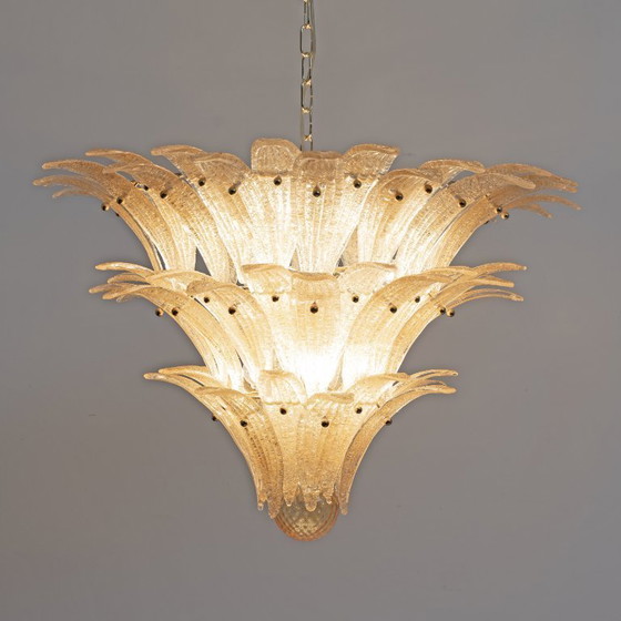 Image 1 of Barovier & Toso Style Gold-Palmette Murano Glass Pendant Chandelier