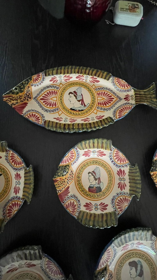 Rare set of Henriot Quimper fish plates - hand-painted
