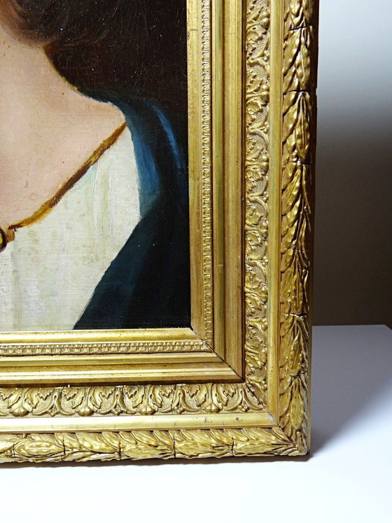 Image 1 of Antique portrait of a young woman in profile, oil on canvas, A. Piard, 19th century