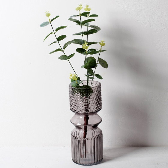 Image 1 of Smoky Purple Vintage Stylish Pressed Glass Vase / Italy / 1990s