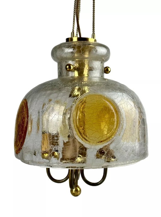 60's 70's Brutaliste Plafonnier Laiton & Verre de Murano