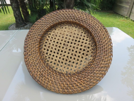 Image 1 of Set of 6 rattan and wicker platters, France, 1970