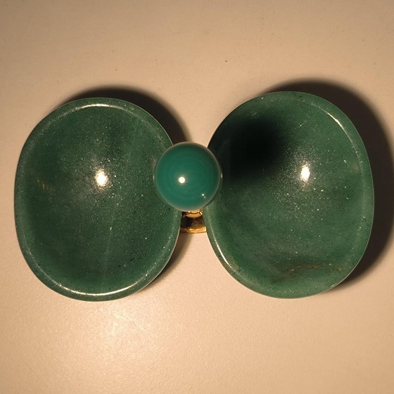 Salière double et coupelle à condiments en argent, vermeil et aventurine par Wolfers Frères, 1950 (photo 5 of 13)