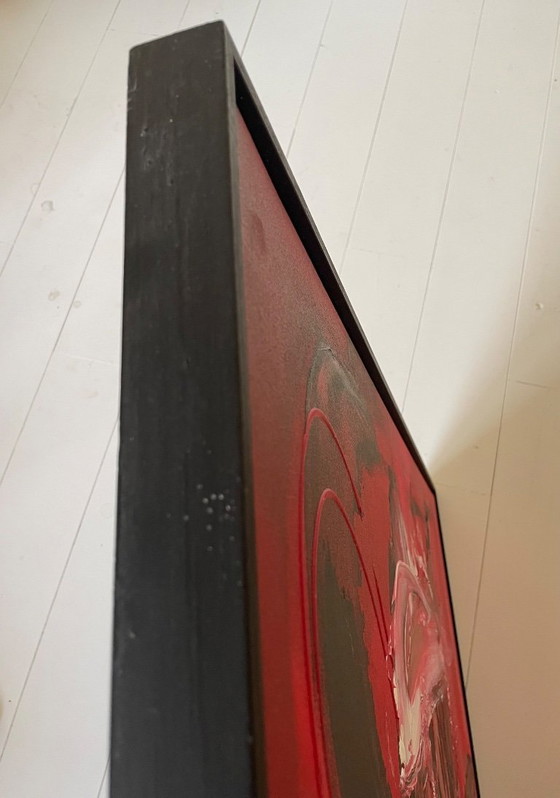 Image 1 of Abstract painting on canvas, in black wooden frame