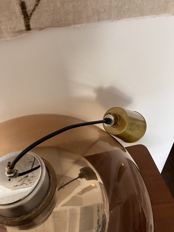 Image 1 of Vintage Space Age 70s pendant lamp Herda / smoked glass aluminum