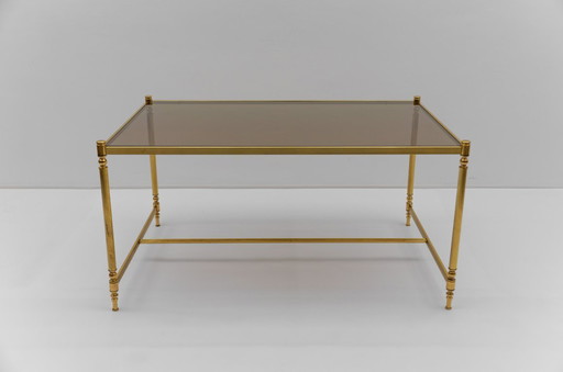 Square Gilt and Smoked Glass Coffee Table in the style of Chiavari, 1970s