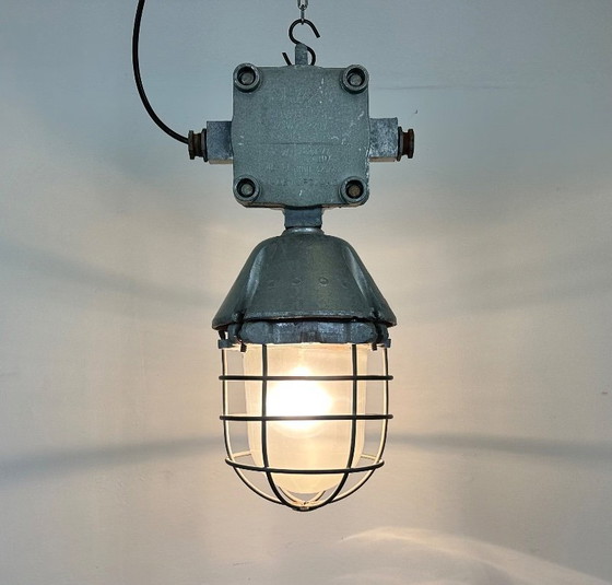 Image 1 of Large Industrial Cast Aluminium Cage Pendant Light from Polam Wilkasy, 1960s