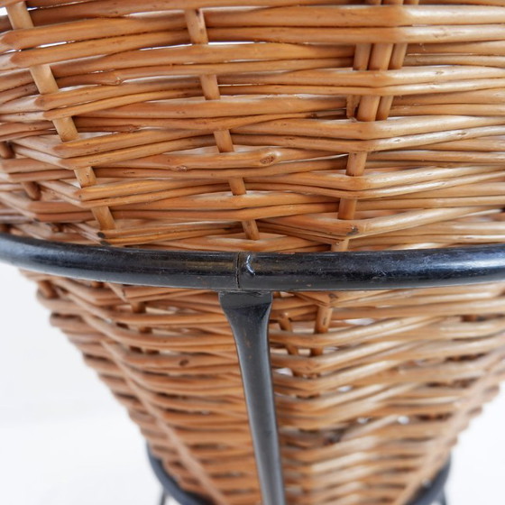 Image 1 of Grande cesto vintage in metallo nero e vimini - anni '60