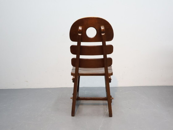 Image 1 of Brutalist fishbobe chairs set van 4 massief eikenhout