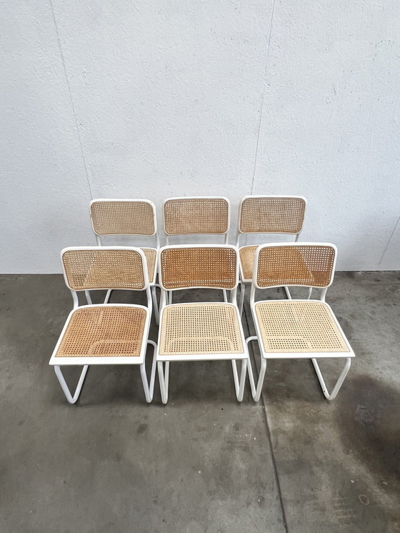 Image 1 of Six Vintage Cesca Design Chairs, White Finish, 1980's