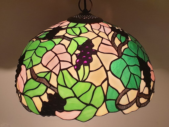 Image 1 of Large (40cm) Tiffany / stained glass grape pendant lamp