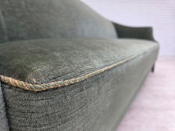 Image 1 of 1960s, 3-Seater Danish Sofa, Green Furniture Velour.