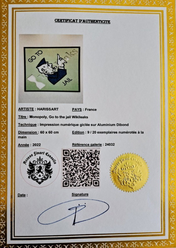Image 1 of HARISSART – Monopoly, ab ins Gefängnis Wikileaks – Aluminium-Siebdruck