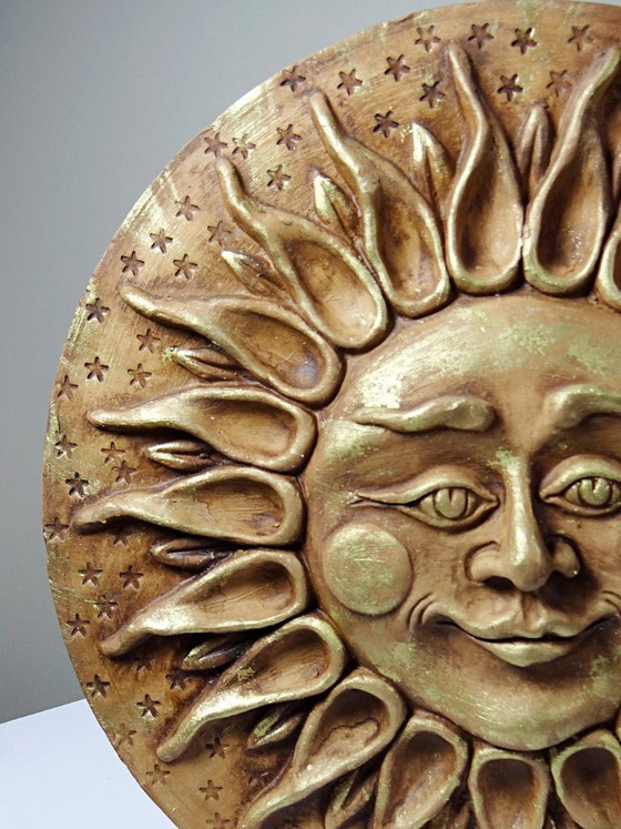 Image 1 of Grande scultura murale antropomorfa a forma di sole in terracotta patinata, artigianato italiano vintage