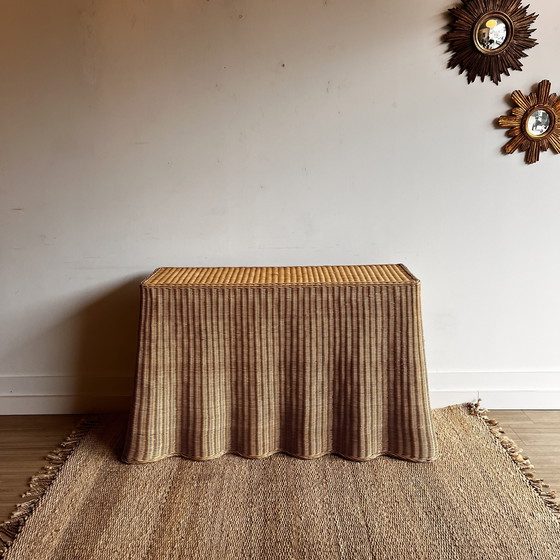 Image 1 of Rieten rotan Trompe L'oeil gedrapeerde consoletafel