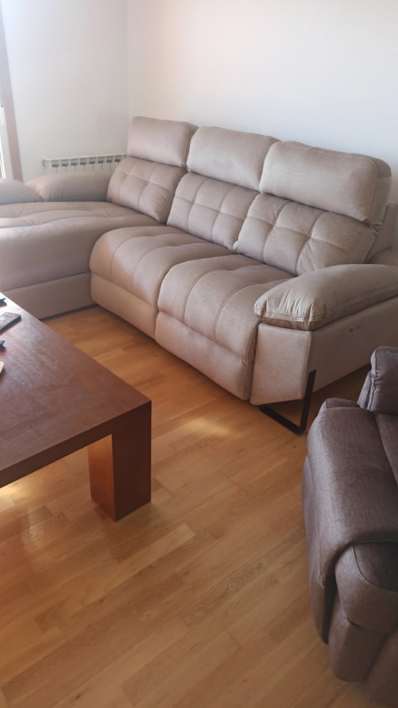 Reclining Sand-Colored Chaise longue Sofa – Textile, Metal (photo 5 of 5)