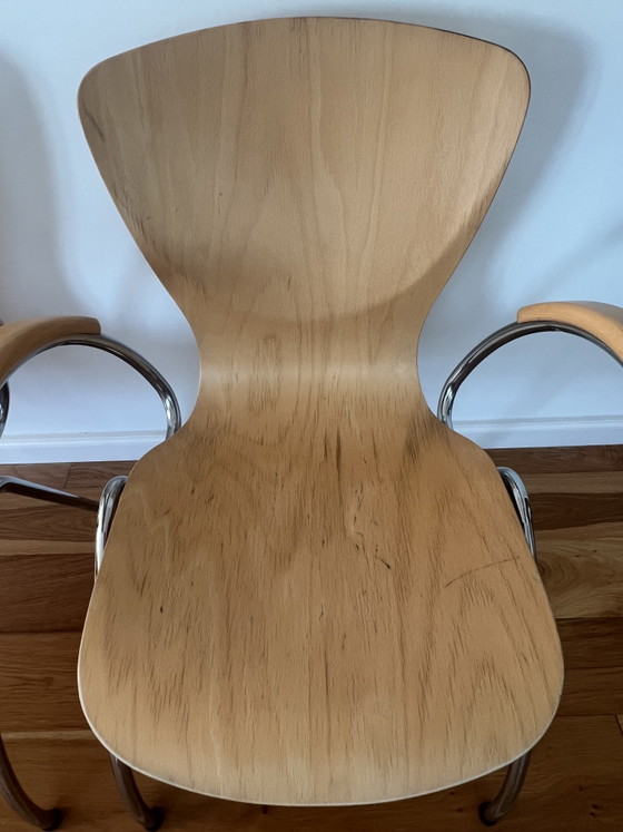 Image 1 of 3x Kimball Bingo houten stoelen met chroom buisframe