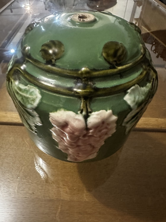 Art Nouveau lamp element in glazed ceramic with vine decoration, France, early 20th century (photo 4 of 13)