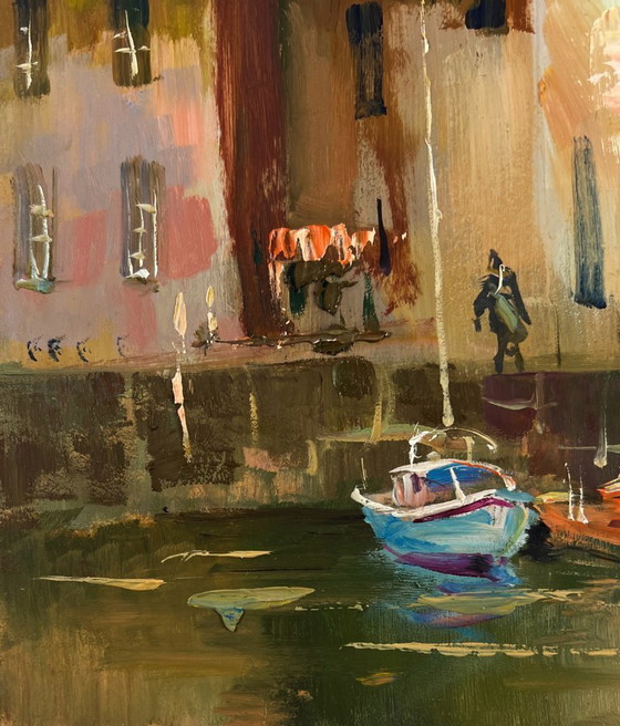 Image 1 of Original Oil Painting Coastal City Landscape Streets of Venice