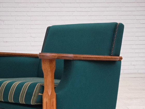 Image 1 of 1970s, Danish Armchair, Furniture Wool, Solid Oak Wood.