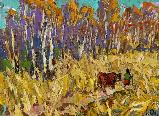 Image 1 of Original Oil Painting Summer Nature Landscape At the forest edge