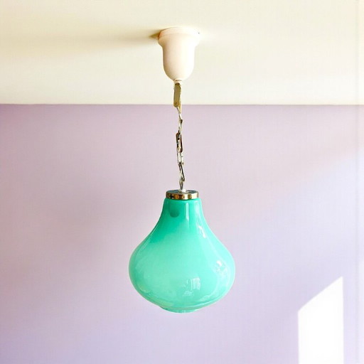 Mid-Century Turquoise Opaline Glass Hanging Light