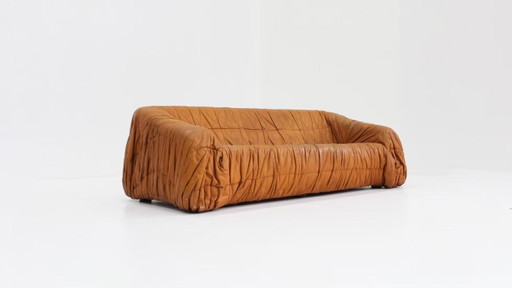 Piumino Cognac-Ledersofa von Jonathan De Pas, 1970er Jahre