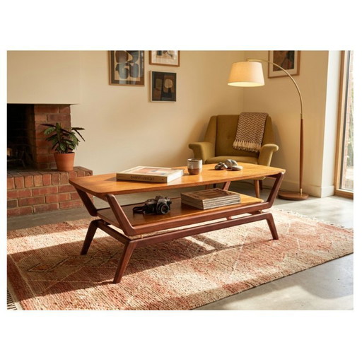 Mesa de centro de mediados de siglo Louis Van Teeffelen - Wébé - teca - tapa reversible