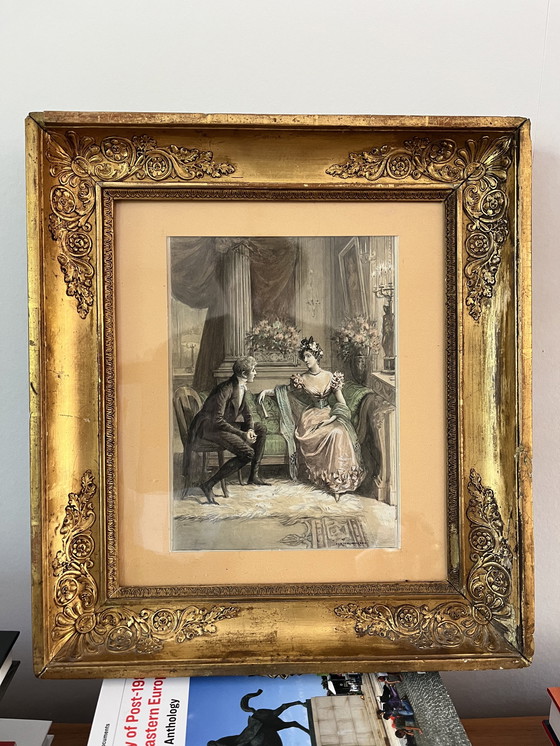 Image 1 of Original Adrien Moreau (1843-1906) Aquarell mit Goldrahmen